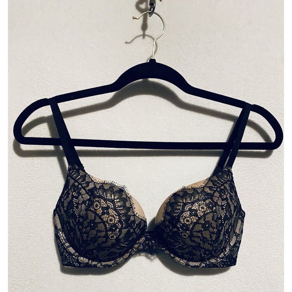 Victorias Secret Bra Womens 32D Very Sexy Push Up Black Lace Underwire Padded